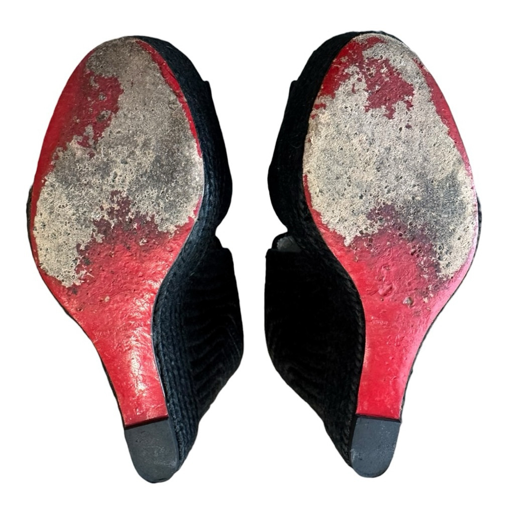 Christian Louboutin Jute Praia Wedge Espadrilles Black Size 35 - Picture 6 of 9